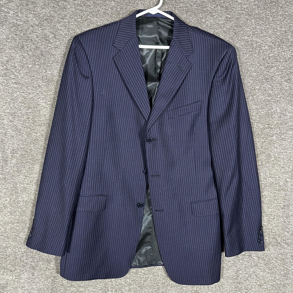 Daniel Cremieux Blazer Mens 41L Navy Pinstripe Loro Piana Fabric Sport Coat